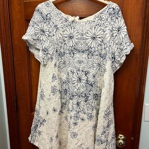 Free people blue and white mini dress open back XL